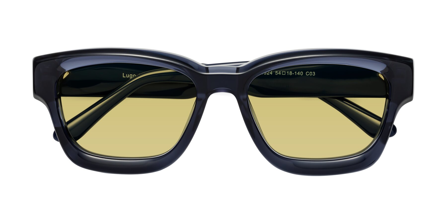 Folded Front of Lugo in Translucent Blue with Medium Champagne Tinted Lenses