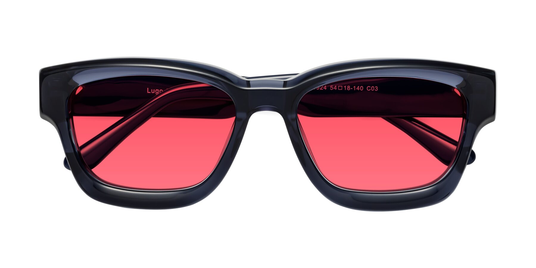 Folded Front of Lugo in Translucent Blue with Red Tinted Lenses