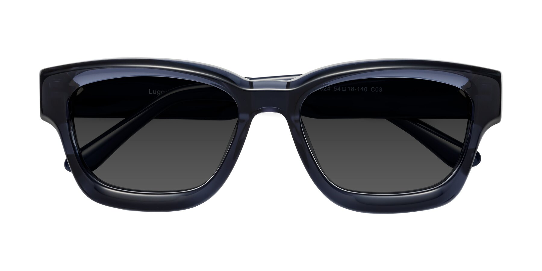 Folded Front of Lugo in Translucent Blue with Gray Tinted Lenses