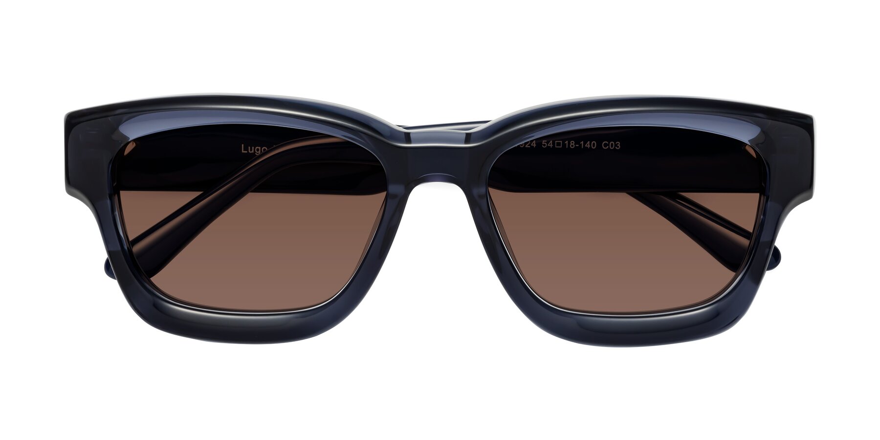 Folded Front of Lugo in Translucent Blue with Brown Tinted Lenses