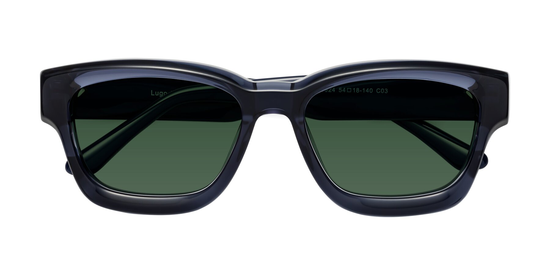 Folded Front of Lugo in Translucent Blue with Green Tinted Lenses