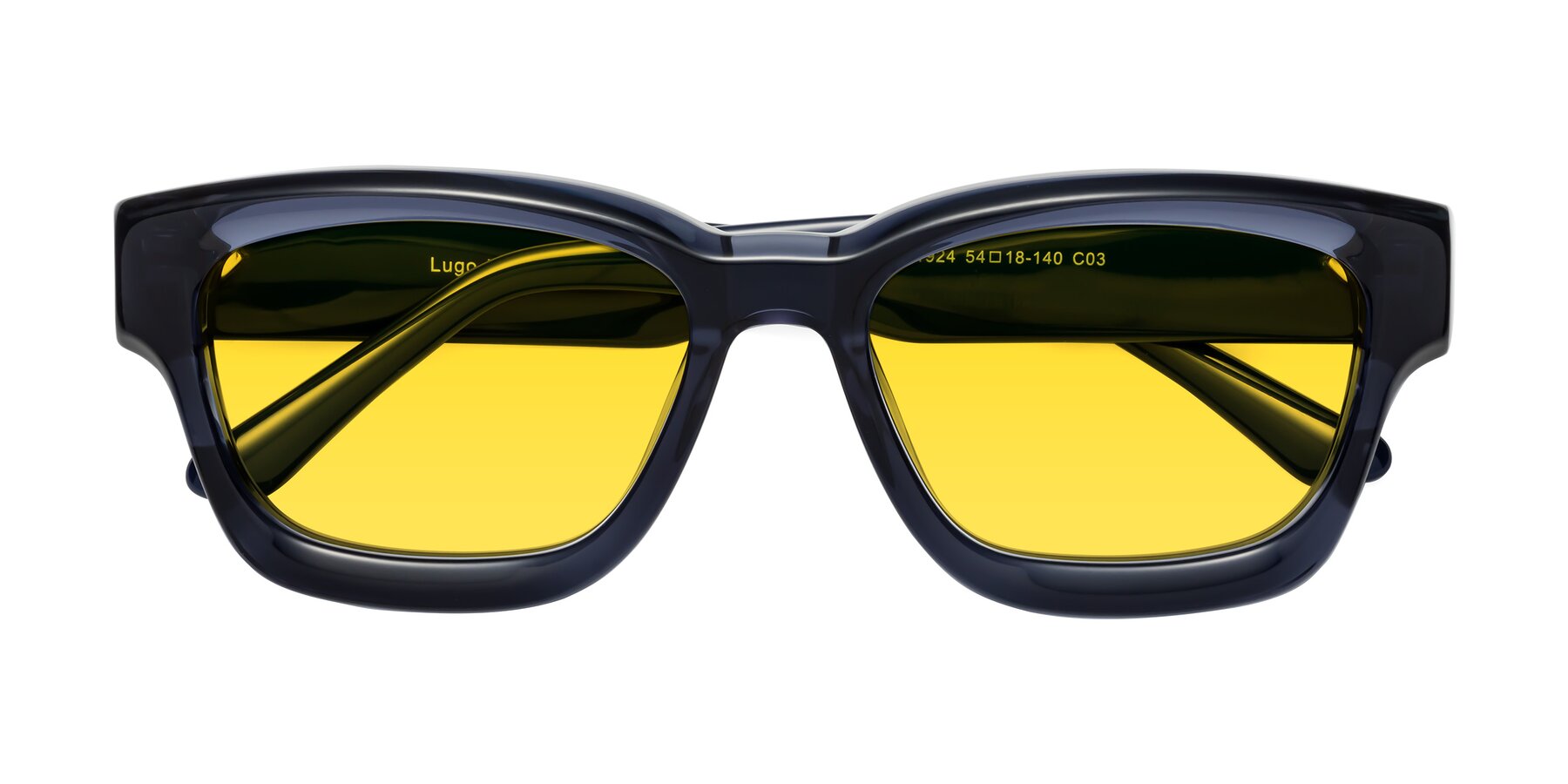 Folded Front of Lugo in Translucent Blue with Yellow Tinted Lenses