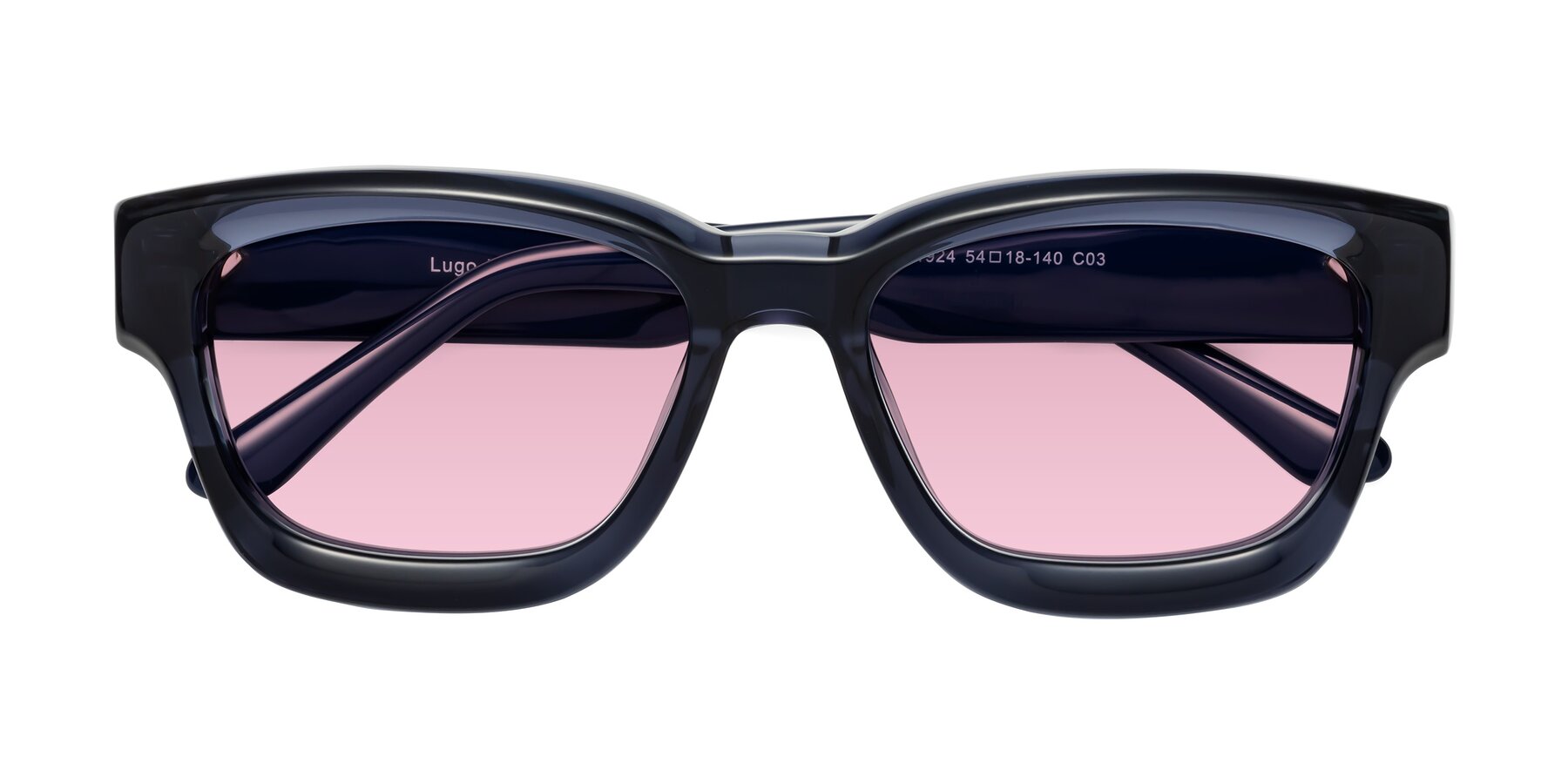 Folded Front of Lugo in Translucent Blue with Light Wine Tinted Lenses