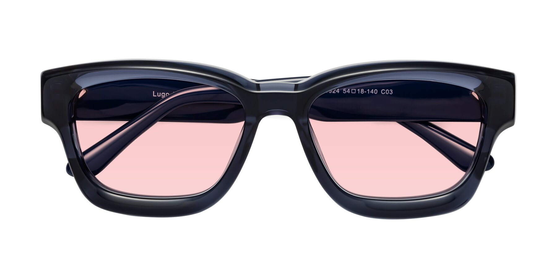 Folded Front of Lugo in Translucent Blue with Light Garnet Tinted Lenses