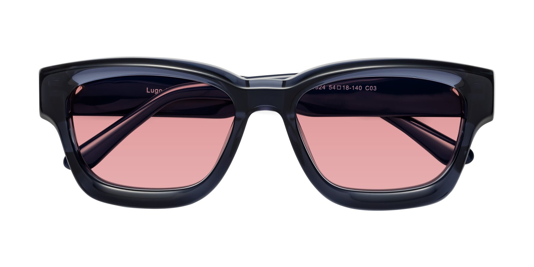 Folded Front of Lugo in Translucent Blue with Medium Garnet Tinted Lenses