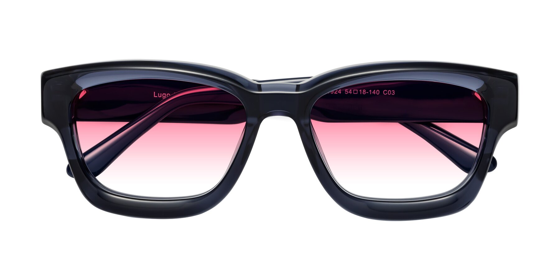 Folded Front of Lugo in Translucent Blue with Pink Gradient Lenses