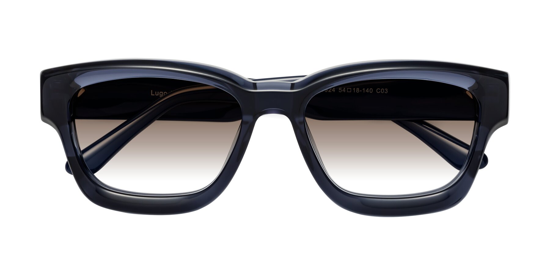 Folded Front of Lugo in Translucent Blue with Brown Gradient Lenses