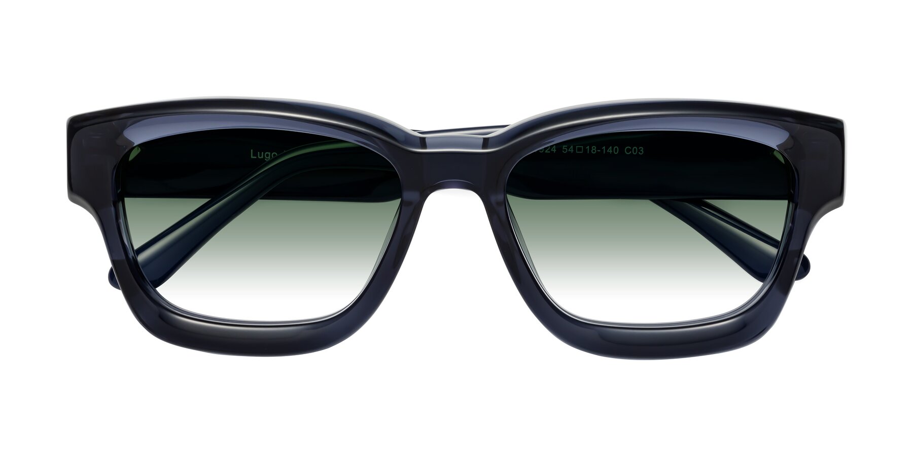 Folded Front of Lugo in Translucent Blue with Green Gradient Lenses