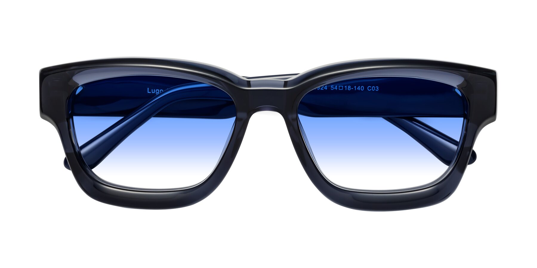 Folded Front of Lugo in Translucent Blue with Blue Gradient Lenses