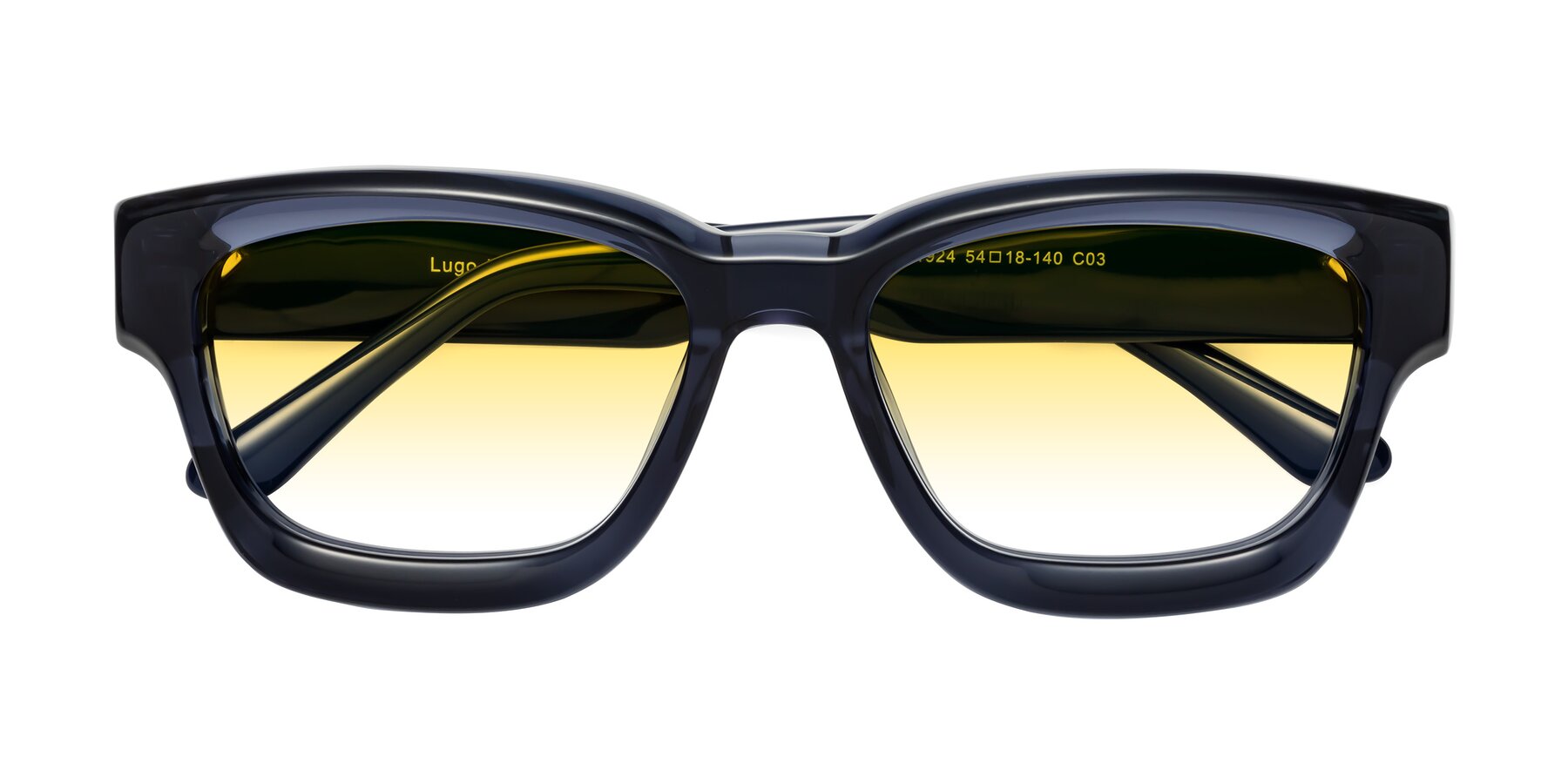 Folded Front of Lugo in Translucent Blue with Yellow Gradient Lenses