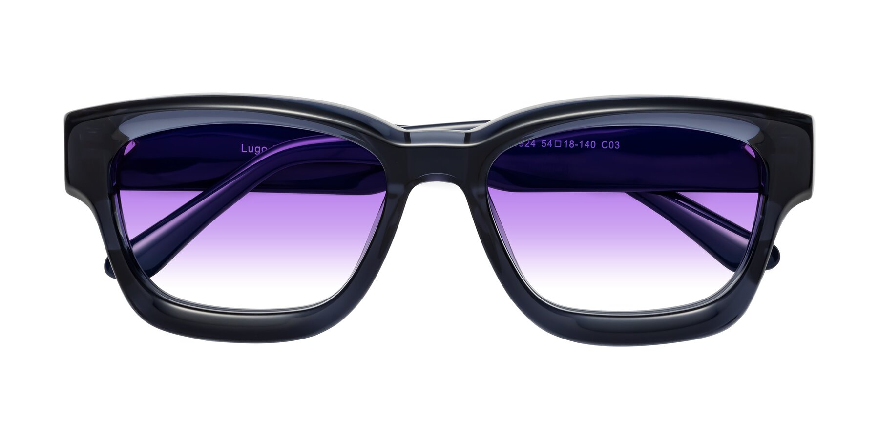 Folded Front of Lugo in Translucent Blue with Purple Gradient Lenses