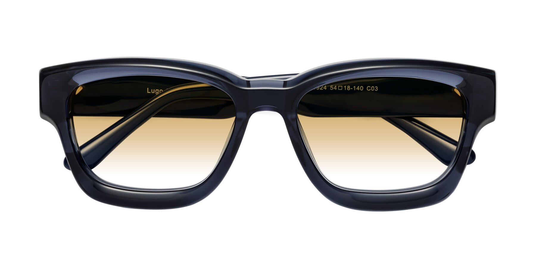 Folded Front of Lugo in Translucent Blue with Champagne Gradient Lenses