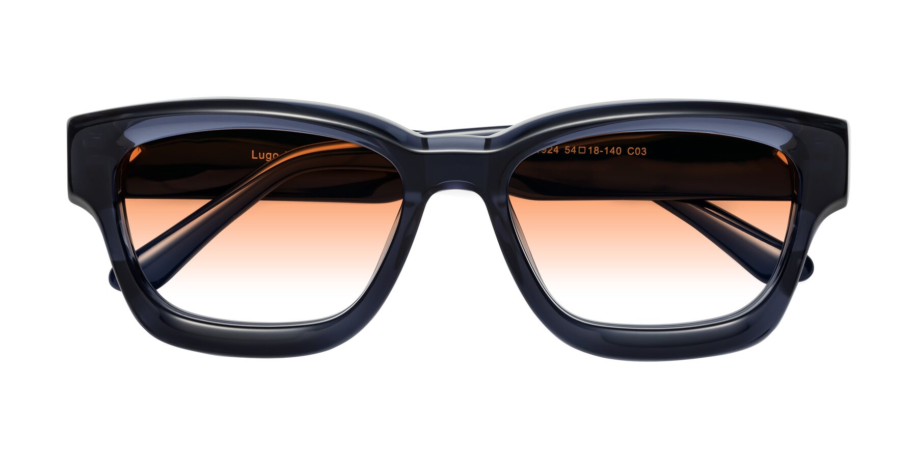 Folded Front of Lugo in Translucent Blue with Orange Gradient Lenses