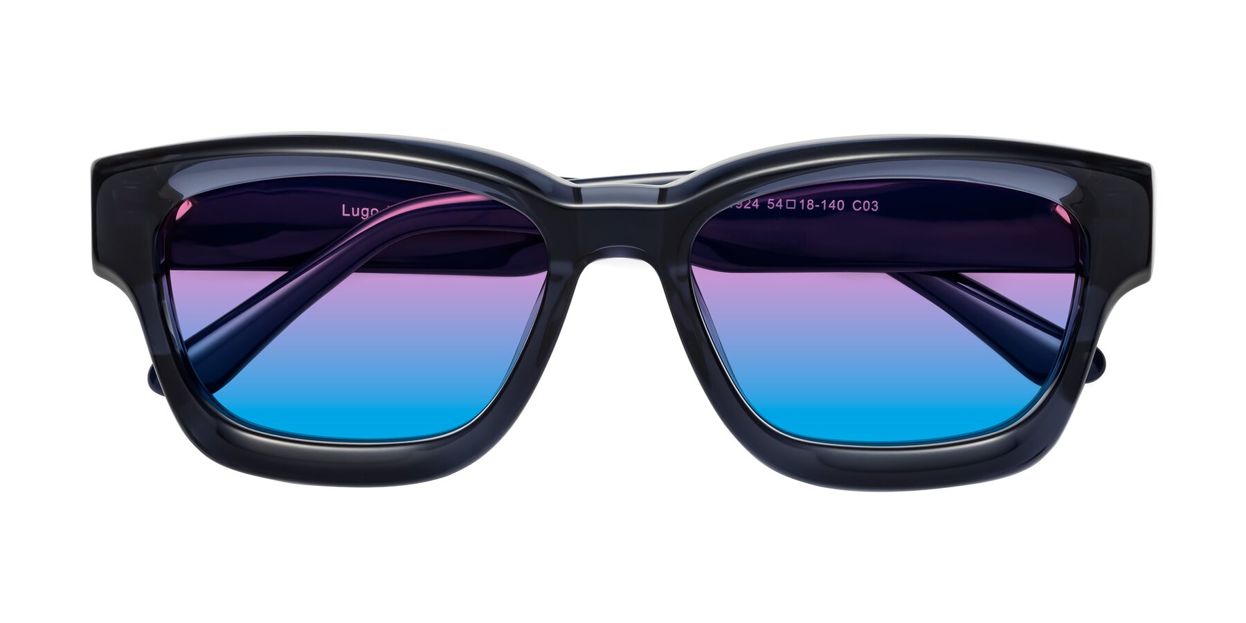 Folded Front of Lugo in Translucent Blue with Pink / Blue Gradient Lenses