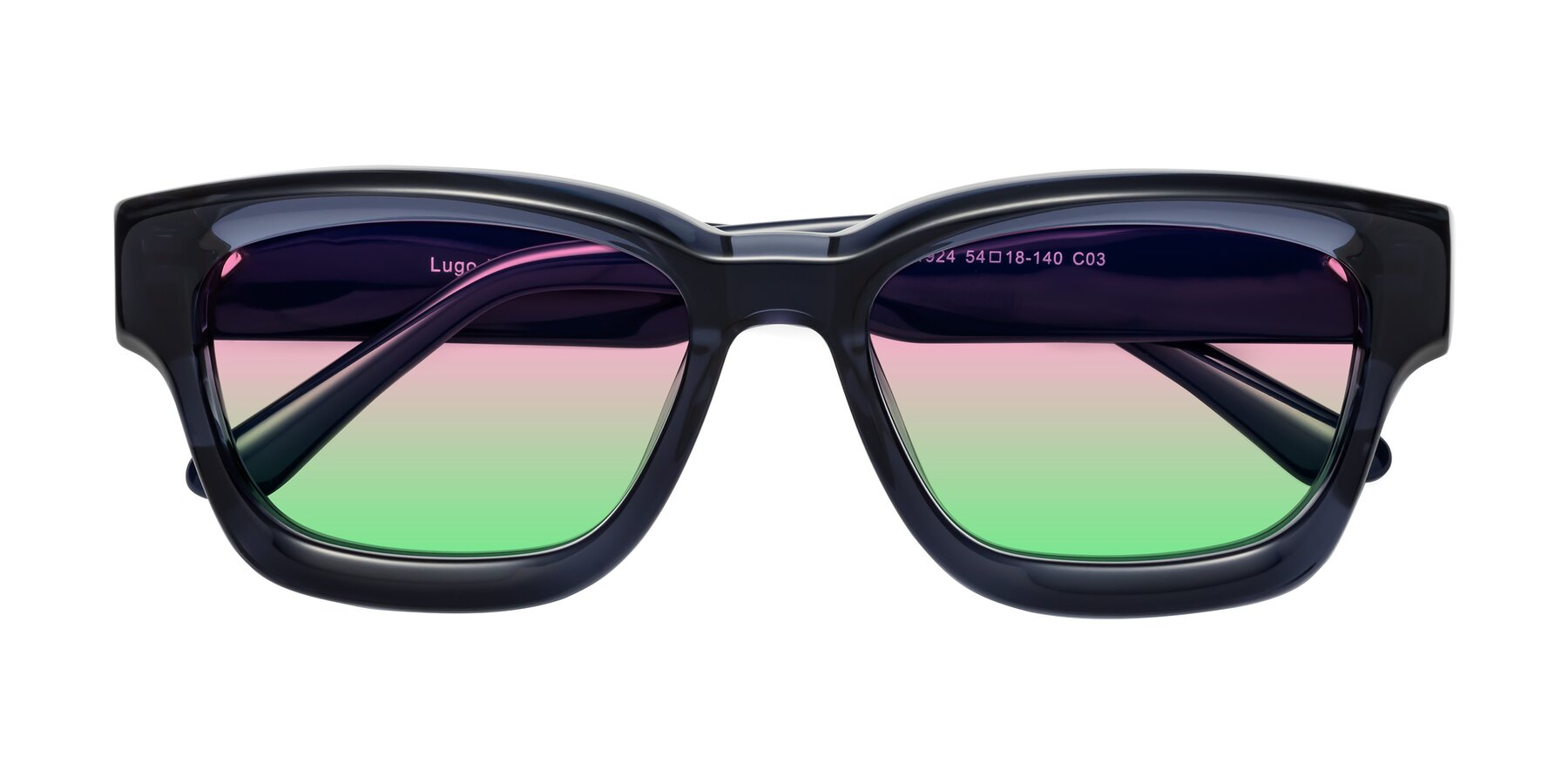 Folded Front of Lugo in Translucent Blue with Pink / Green Gradient Lenses