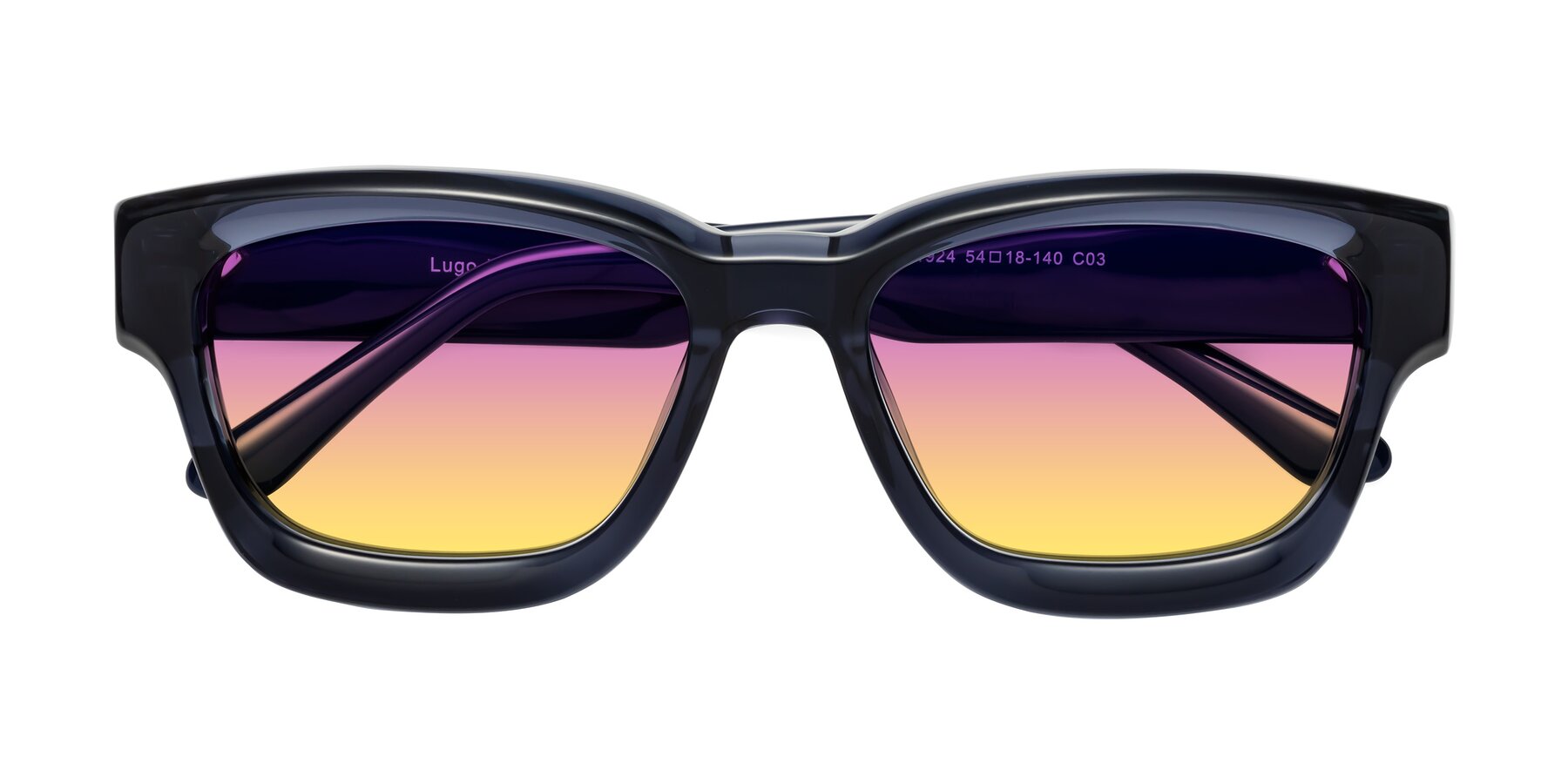 Folded Front of Lugo in Translucent Blue with Purple / Yellow Gradient Lenses