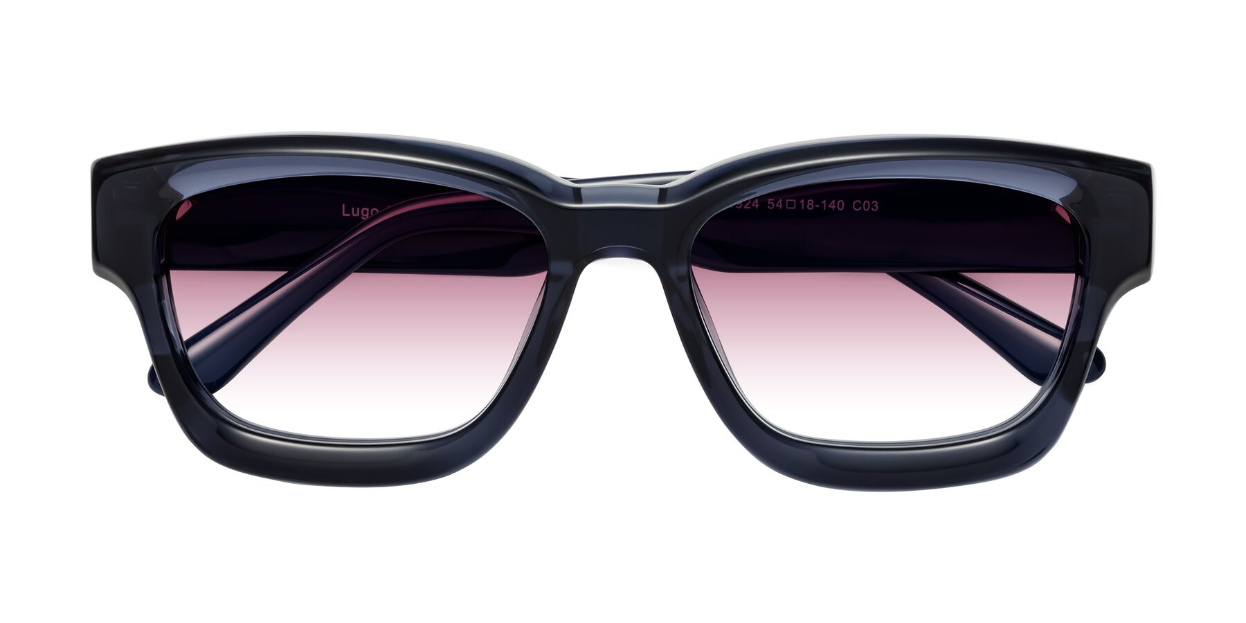 Folded Front of Lugo in Translucent Blue with Wine Gradient Lenses