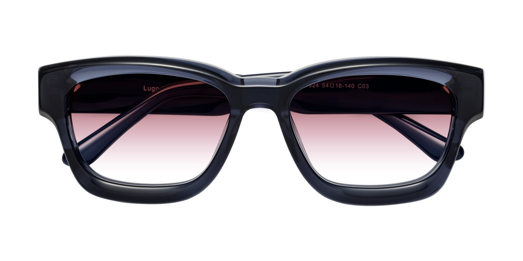 Folded Front of Lugo in Translucent Blue with Garnet Gradient Lenses