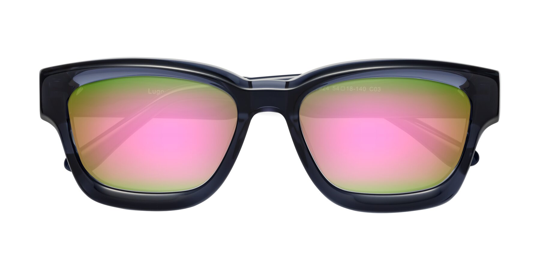 Folded Front of Lugo in Translucent Blue with Pink Mirrored Lenses