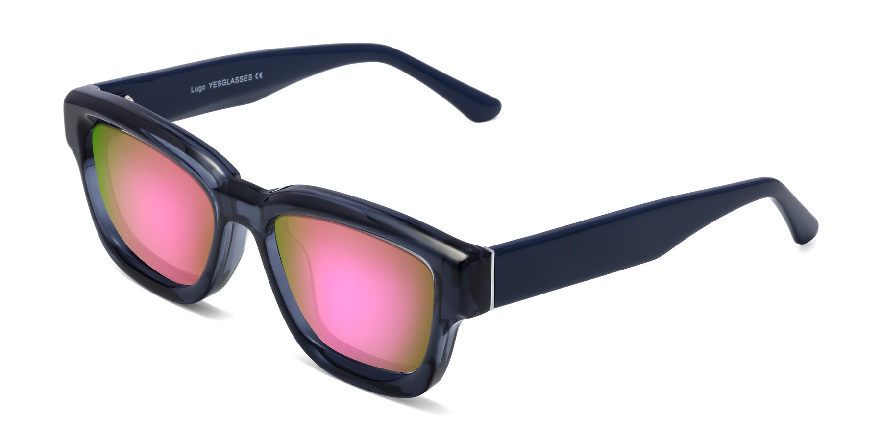 Angle of Lugo in Translucent Blue with Pink Mirrored Lenses