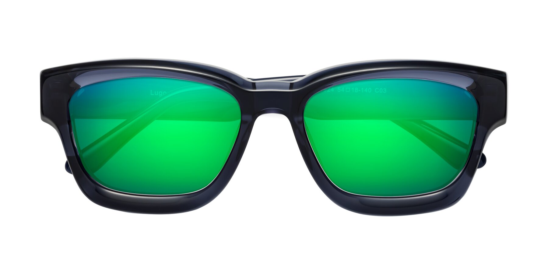 Folded Front of Lugo in Translucent Blue with Green Mirrored Lenses