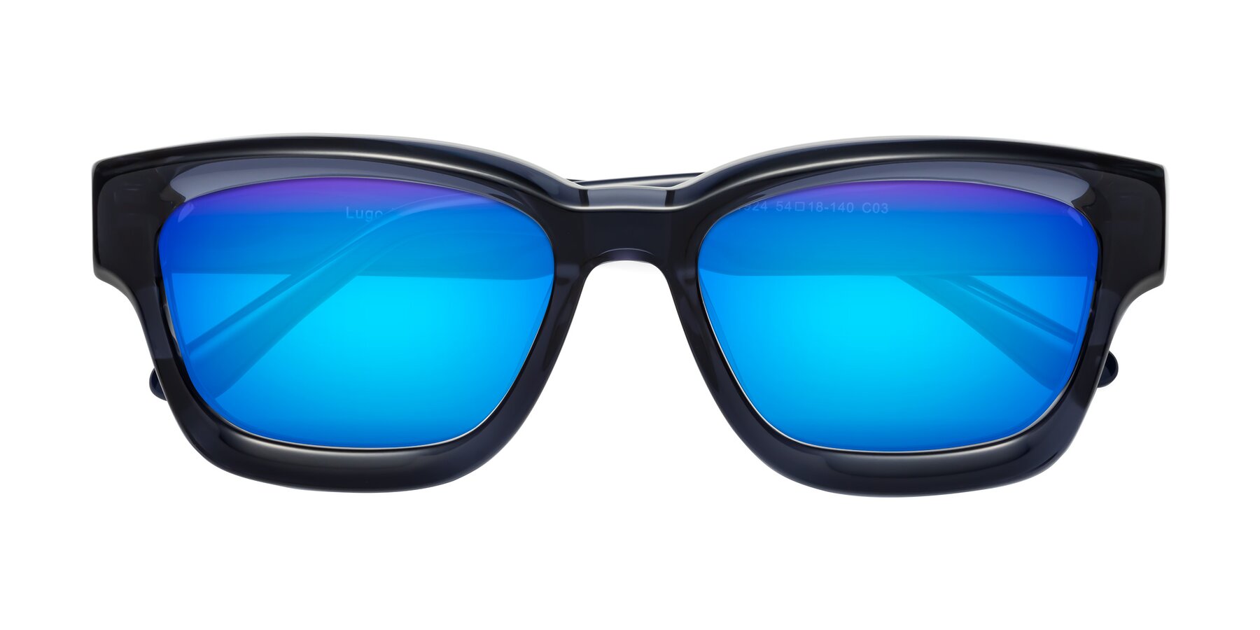 Folded Front of Lugo in Translucent Blue with Blue Mirrored Lenses