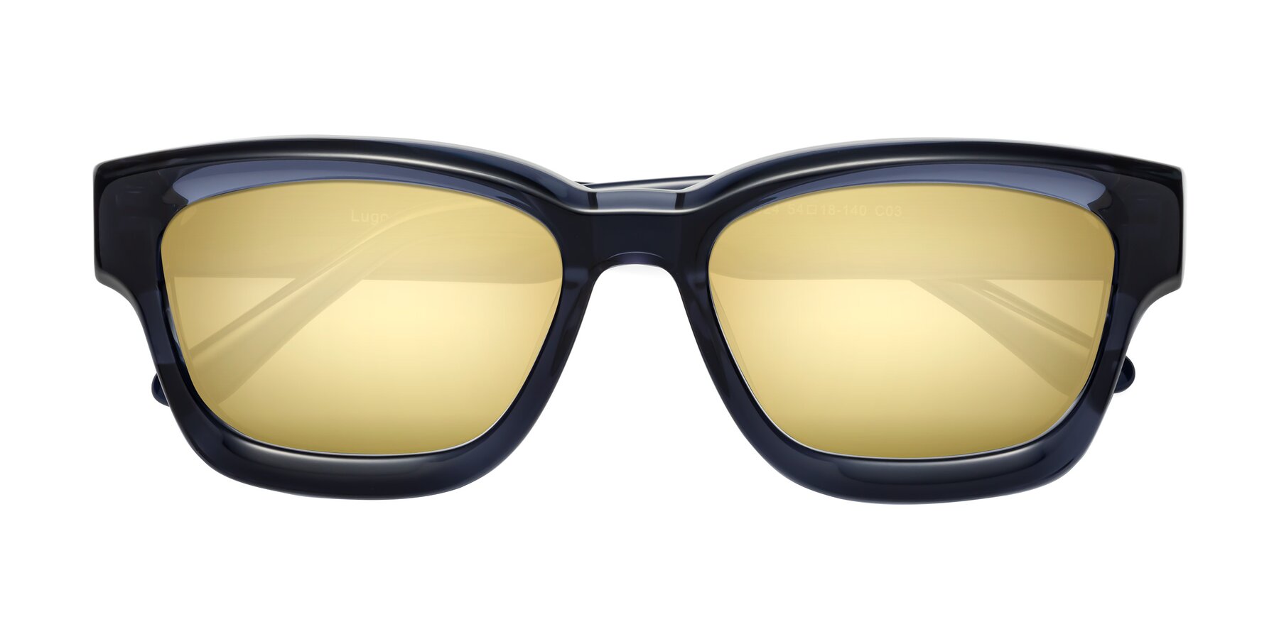 Folded Front of Lugo in Translucent Blue with Gold Mirrored Lenses