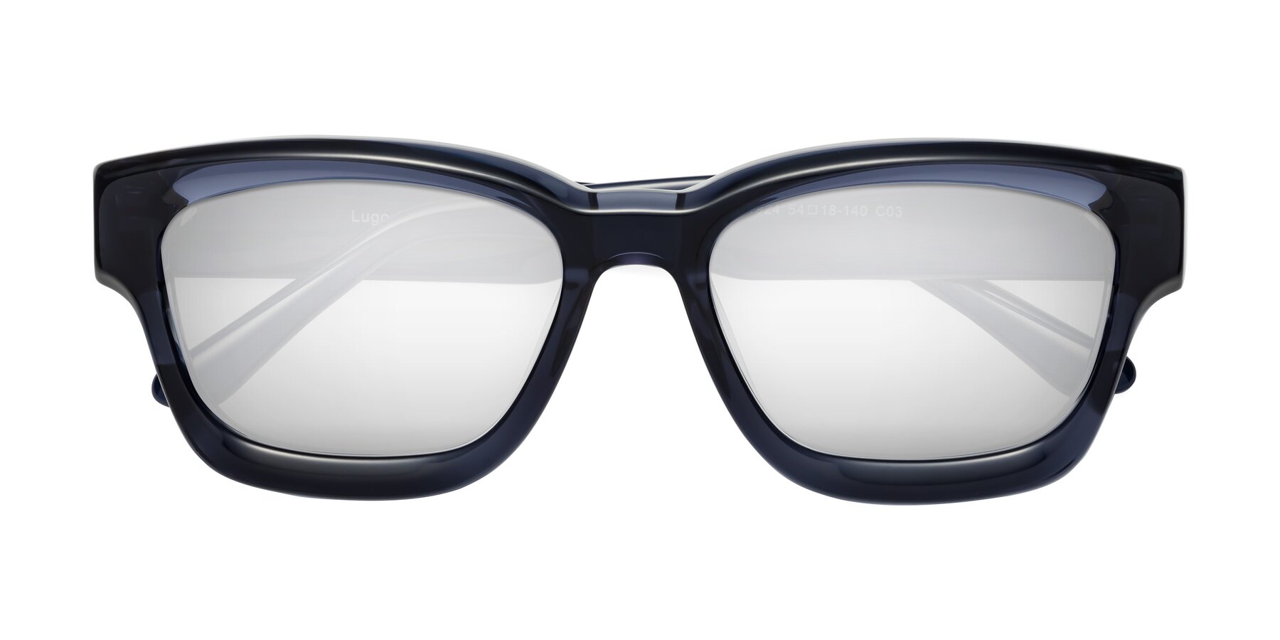 Folded Front of Lugo in Translucent Blue with Silver Mirrored Lenses