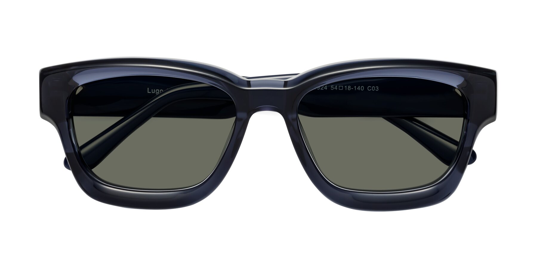 Folded Front of Lugo in Translucent Blue with Gray Polarized Lenses