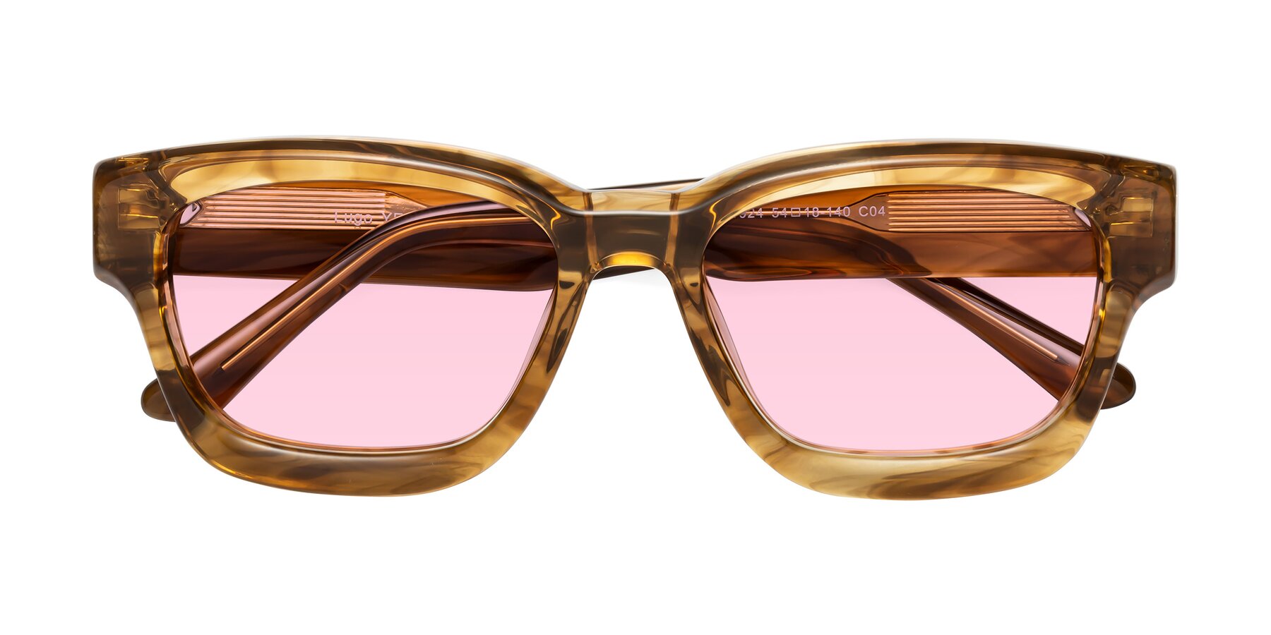 Folded Front of Lugo in Striped Amber with Light Pink Tinted Lenses