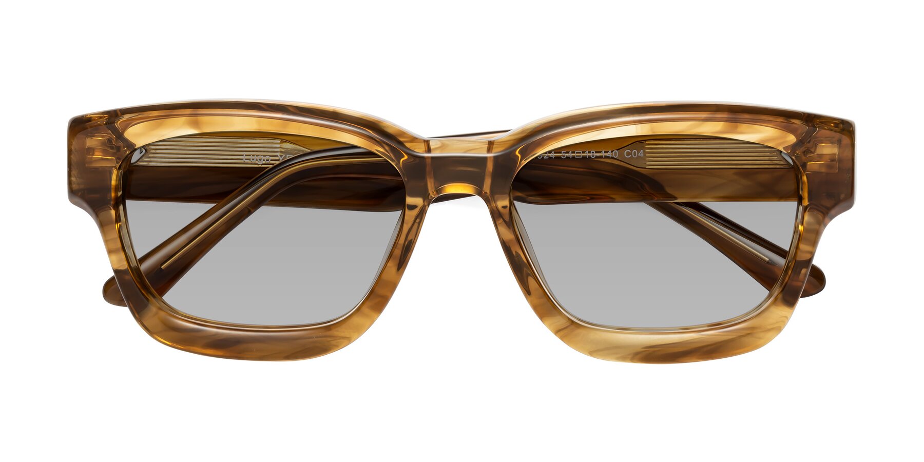 Folded Front of Lugo in Striped Amber with Light Gray Tinted Lenses