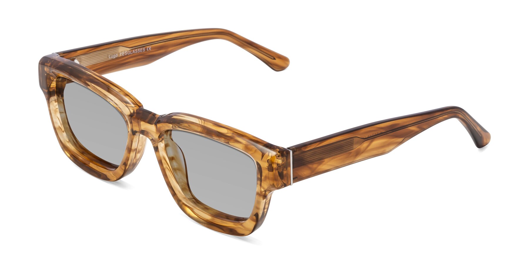 Angle of Lugo in Striped Amber with Light Gray Tinted Lenses