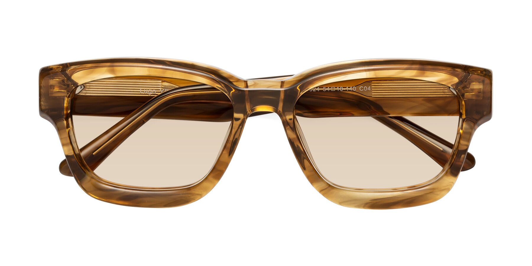 Folded Front of Lugo in Striped Amber with Light Brown Tinted Lenses