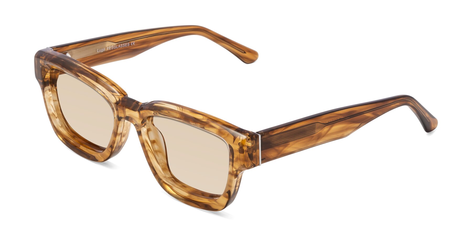 Angle of Lugo in Striped Amber with Light Brown Tinted Lenses