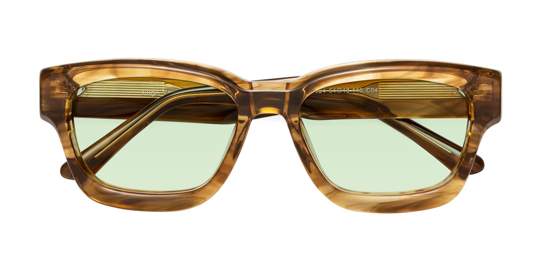 Folded Front of Lugo in Striped Amber with Light Green Tinted Lenses