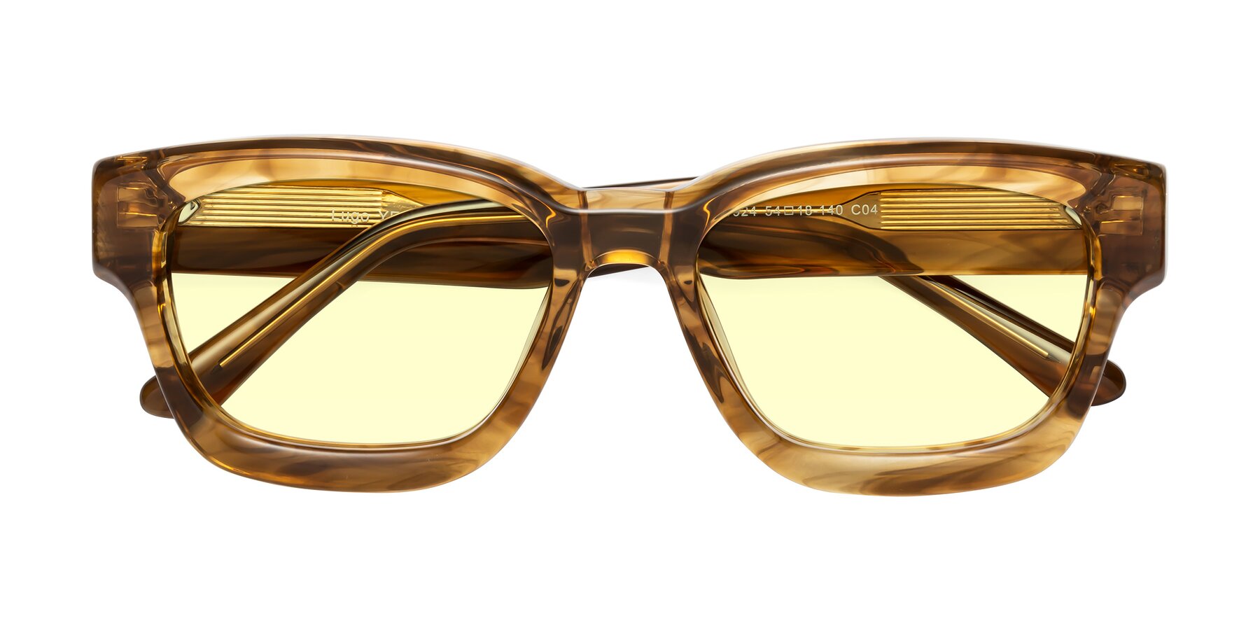 Folded Front of Lugo in Striped Amber with Light Yellow Tinted Lenses