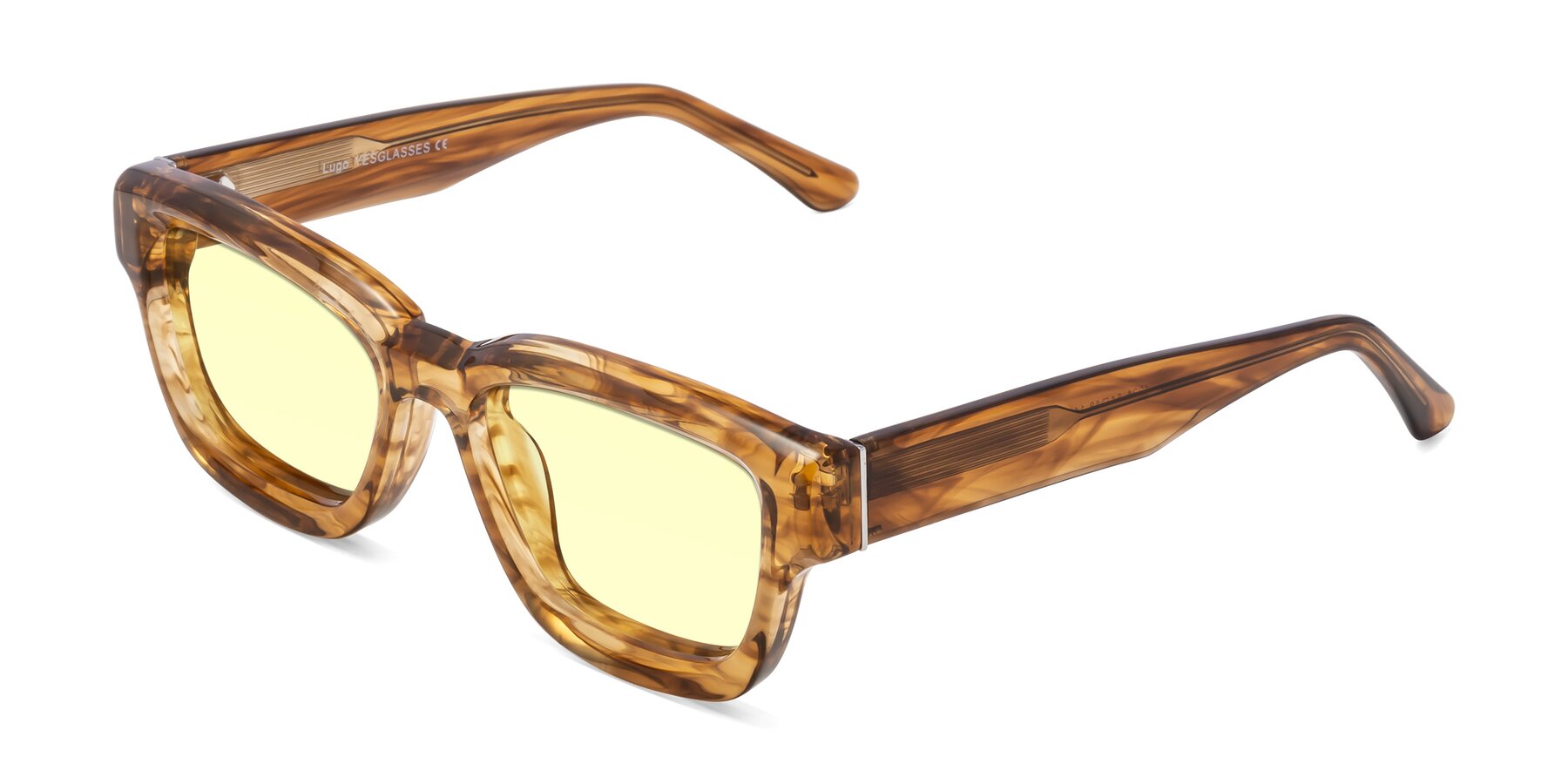 Angle of Lugo in Striped Amber with Light Yellow Tinted Lenses