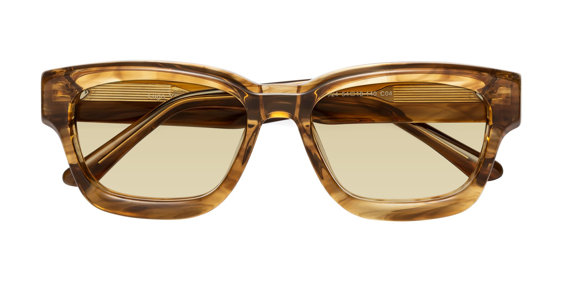 Folded Front of Lugo in Striped Amber with Light Champagne Tinted Lenses