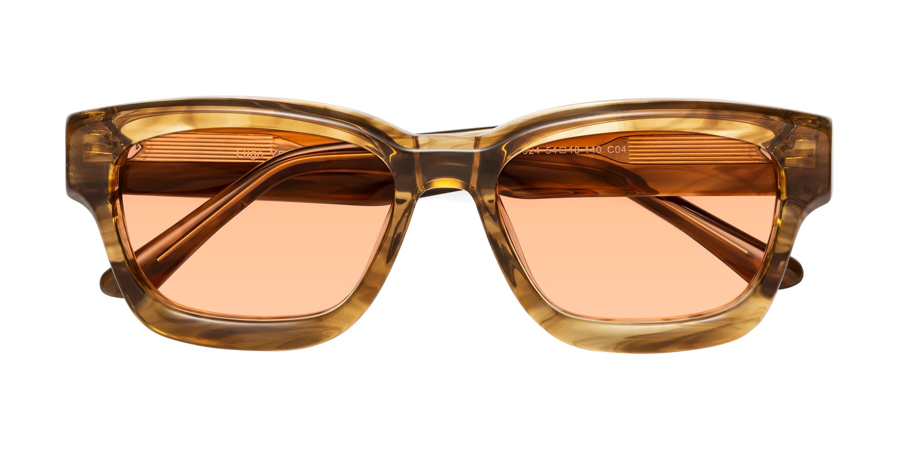 Folded Front of Lugo in Striped Amber with Light Orange Tinted Lenses