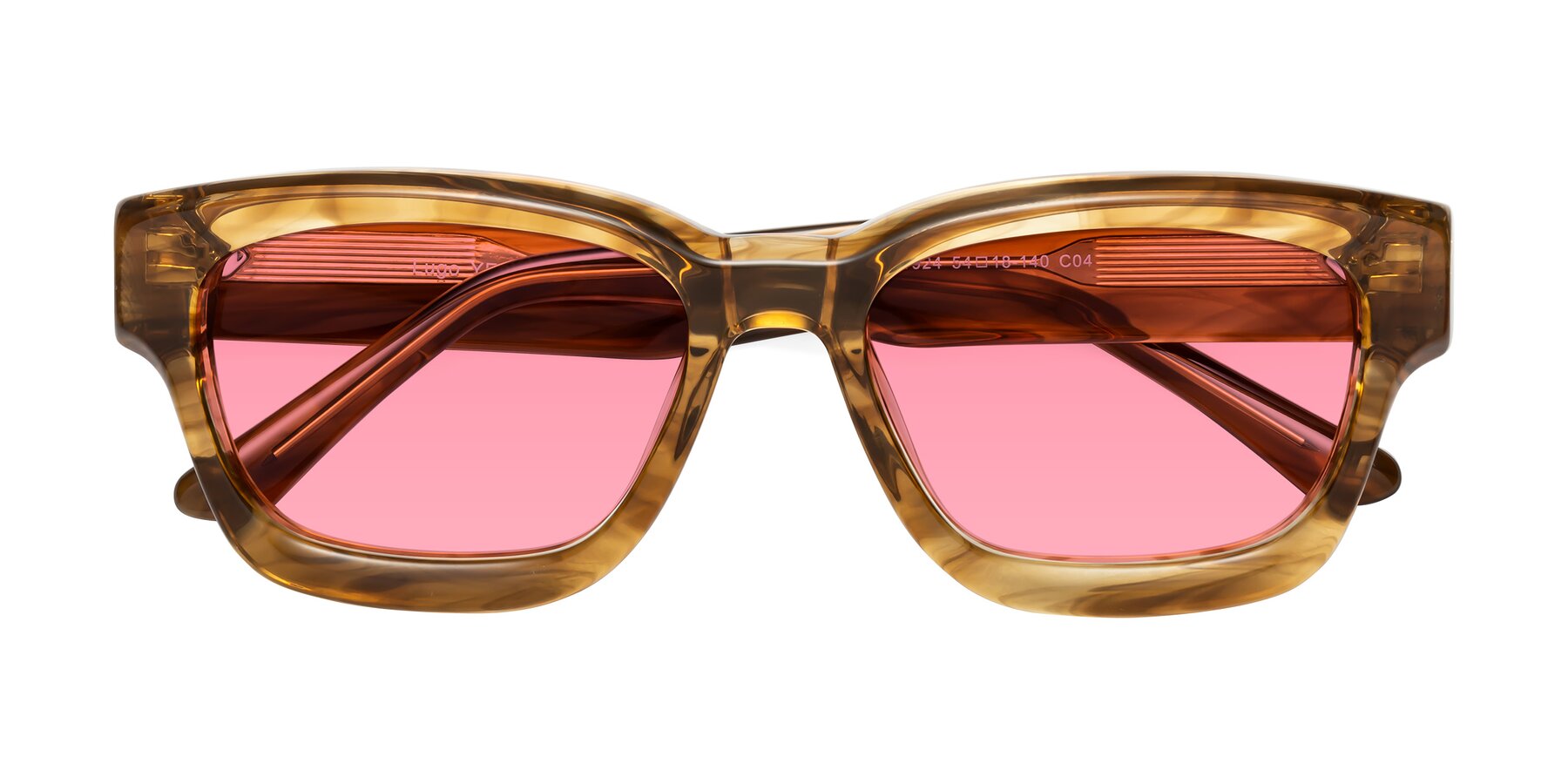 Folded Front of Lugo in Striped Amber with Pink Tinted Lenses