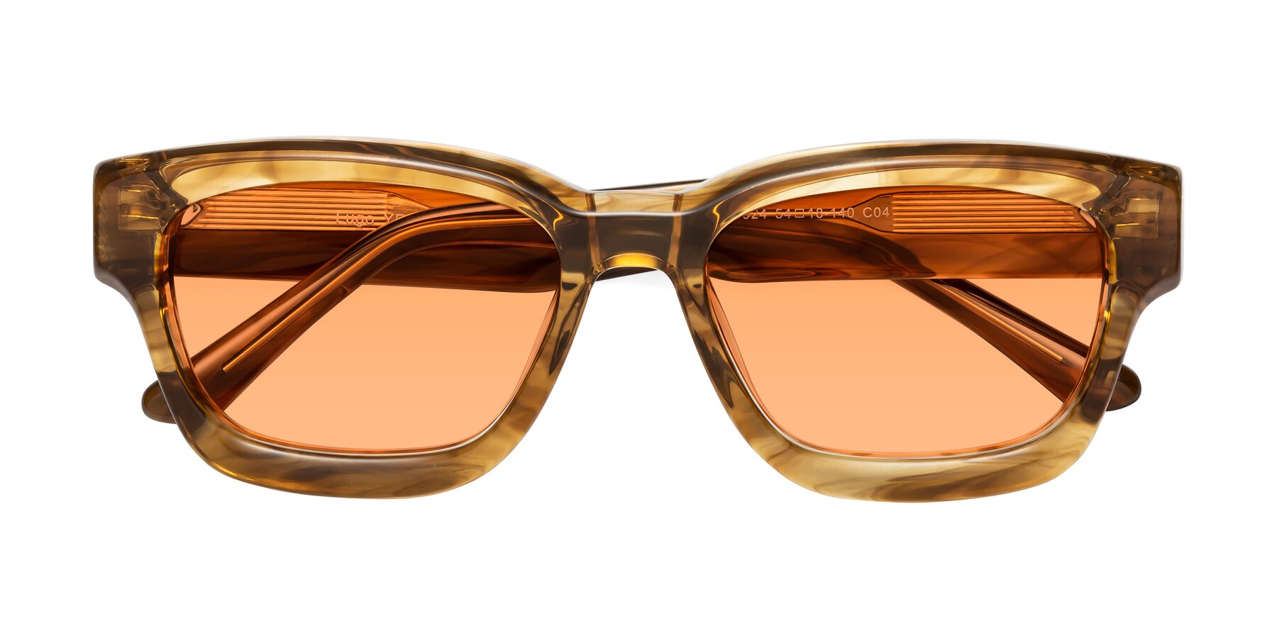 Folded Front of Lugo in Striped Amber with Medium Orange Tinted Lenses