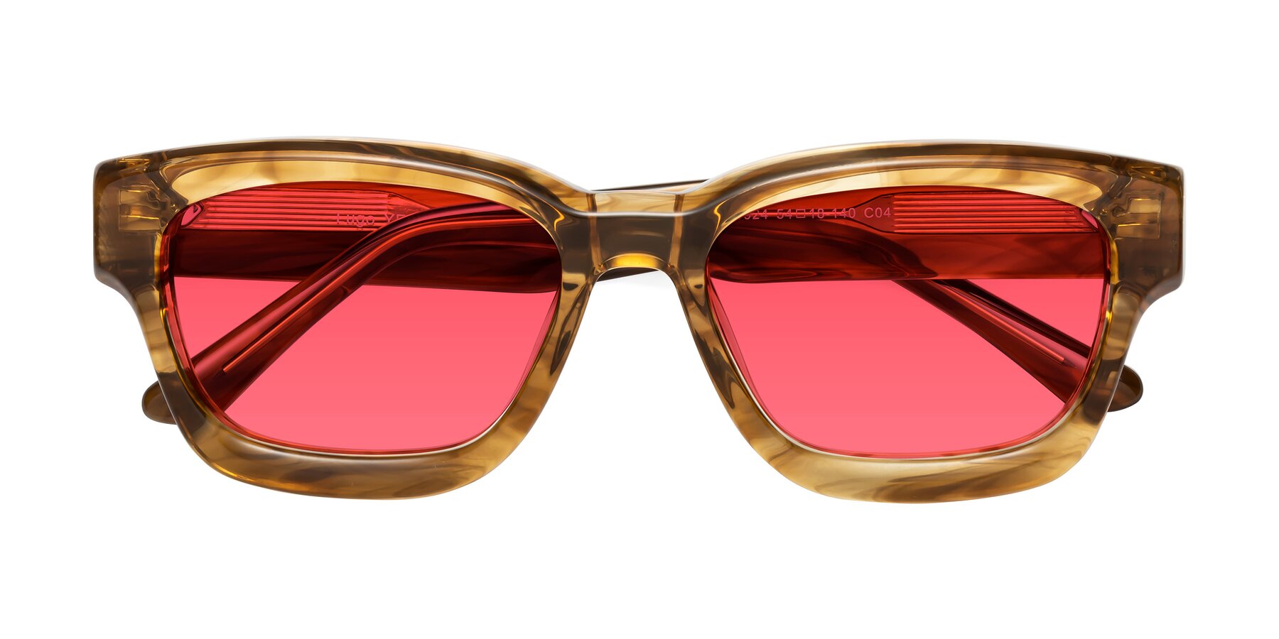 Folded Front of Lugo in Striped Amber with Red Tinted Lenses