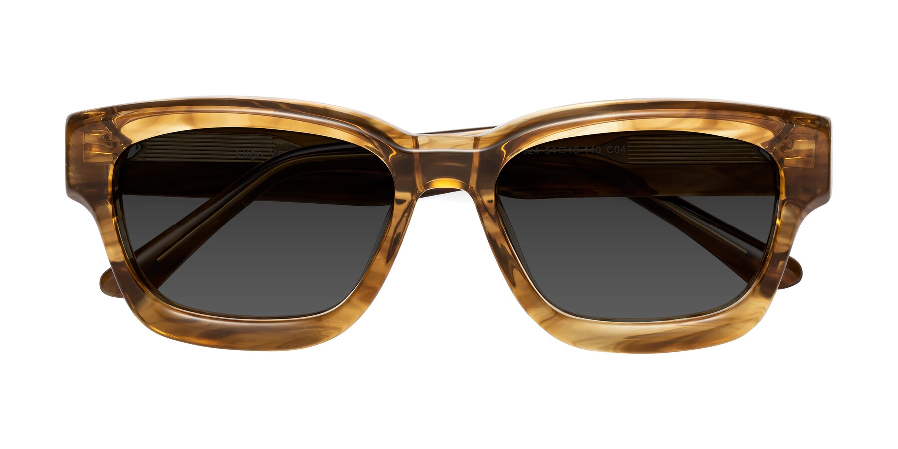 Folded Front of Lugo in Striped Amber with Gray Tinted Lenses