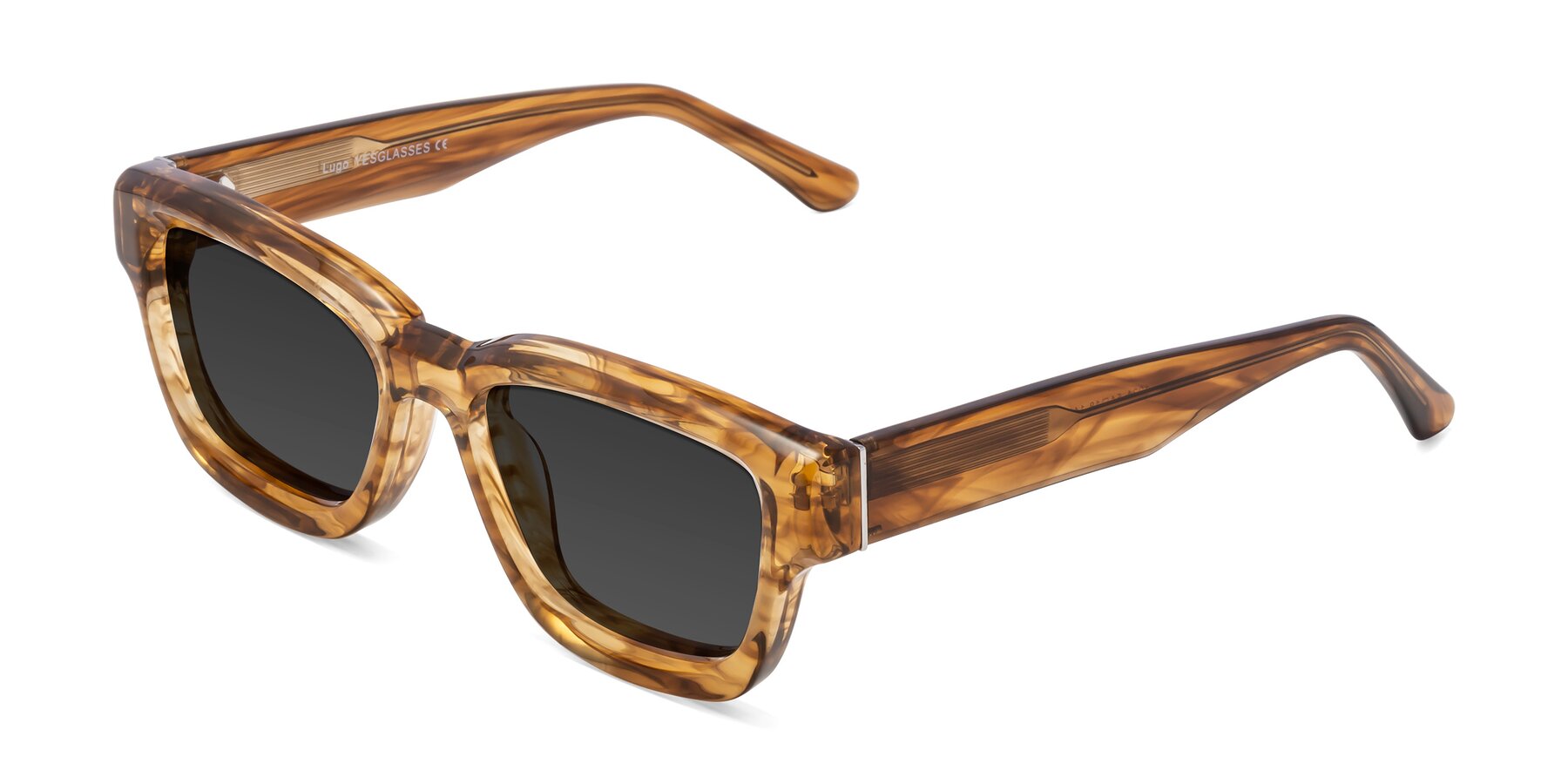 Angle of Lugo in Striped Amber with Gray Tinted Lenses