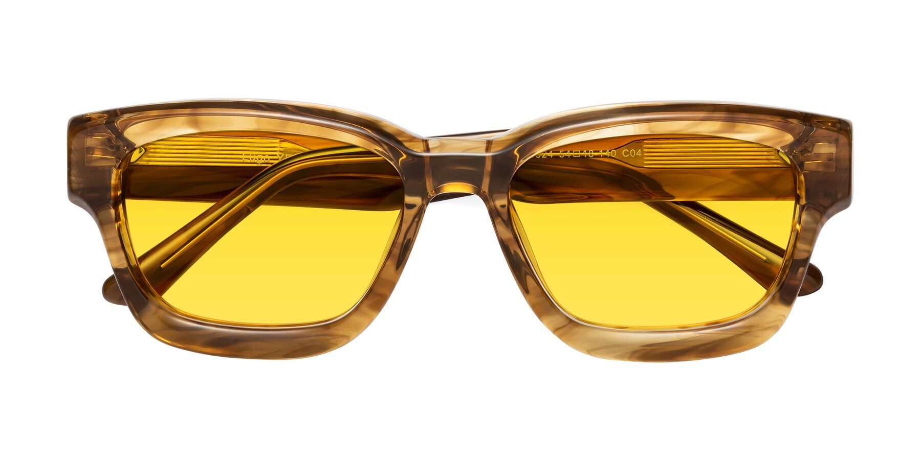 Folded Front of Lugo in Striped Amber with Yellow Tinted Lenses