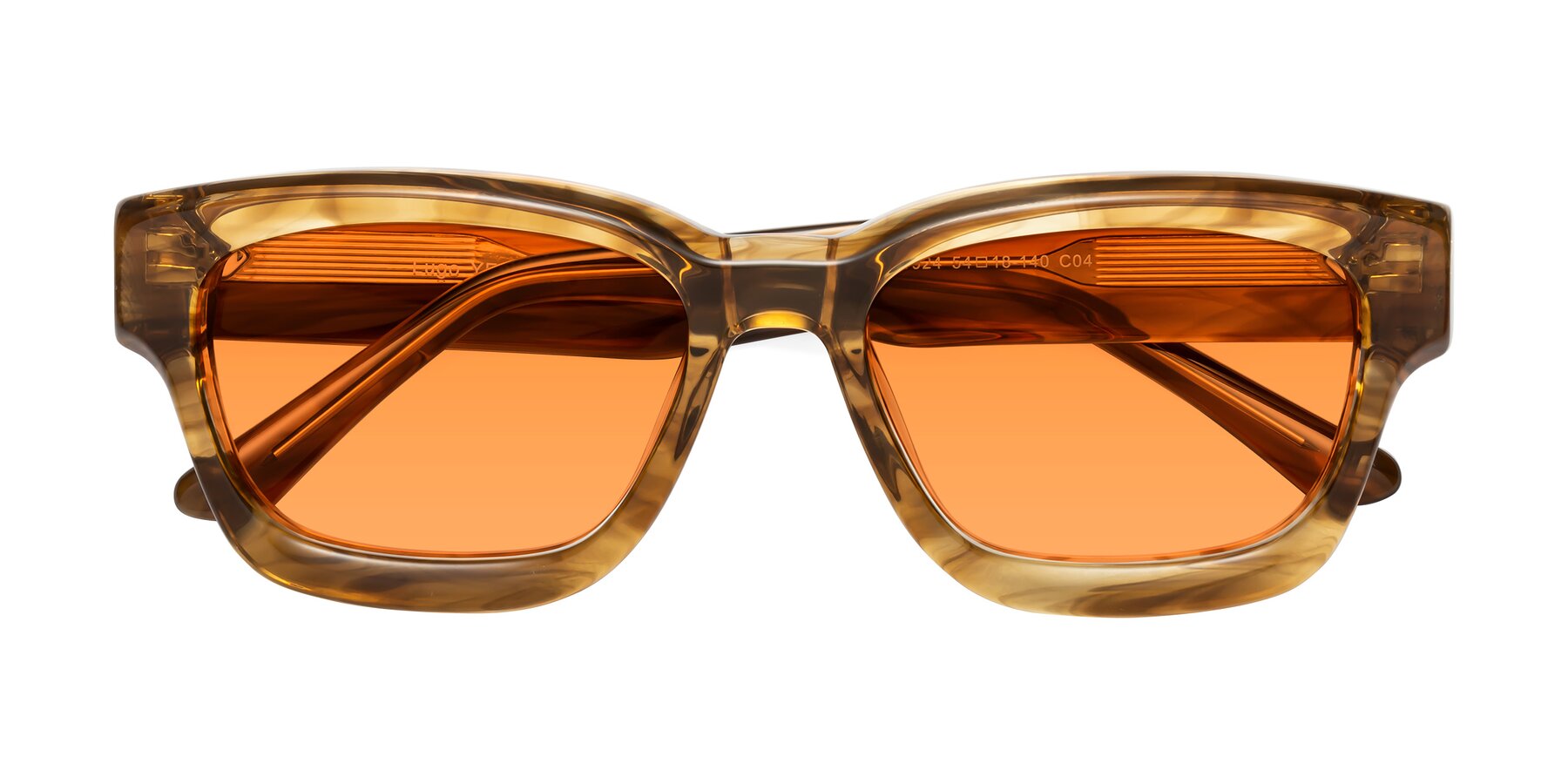 Folded Front of Lugo in Striped Amber with Orange Tinted Lenses