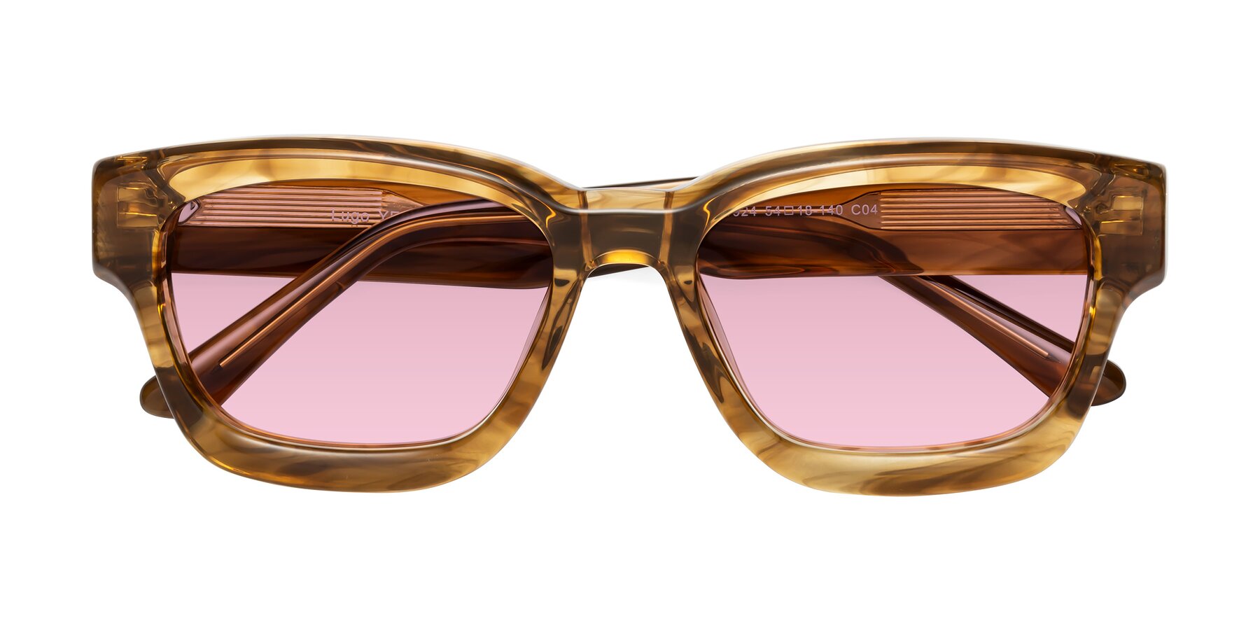 Folded Front of Lugo in Striped Amber with Light Wine Tinted Lenses