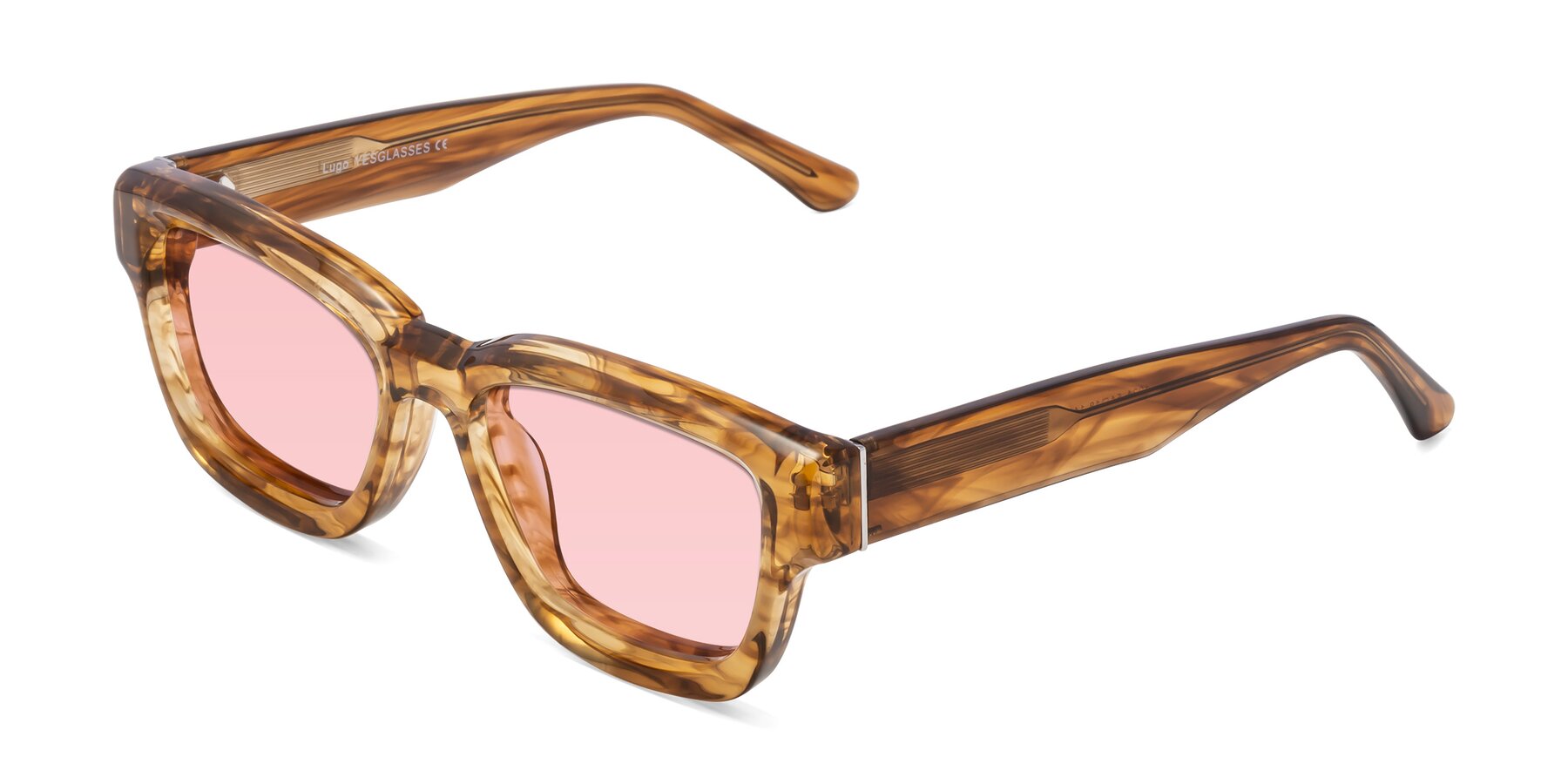 Angle of Lugo in Striped Amber with Light Garnet Tinted Lenses