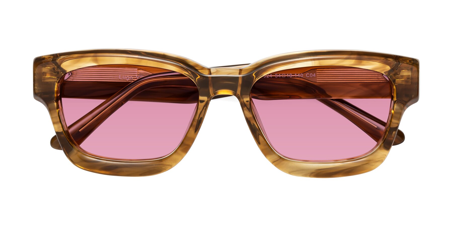 Folded Front of Lugo in Striped Amber with Medium Wine Tinted Lenses