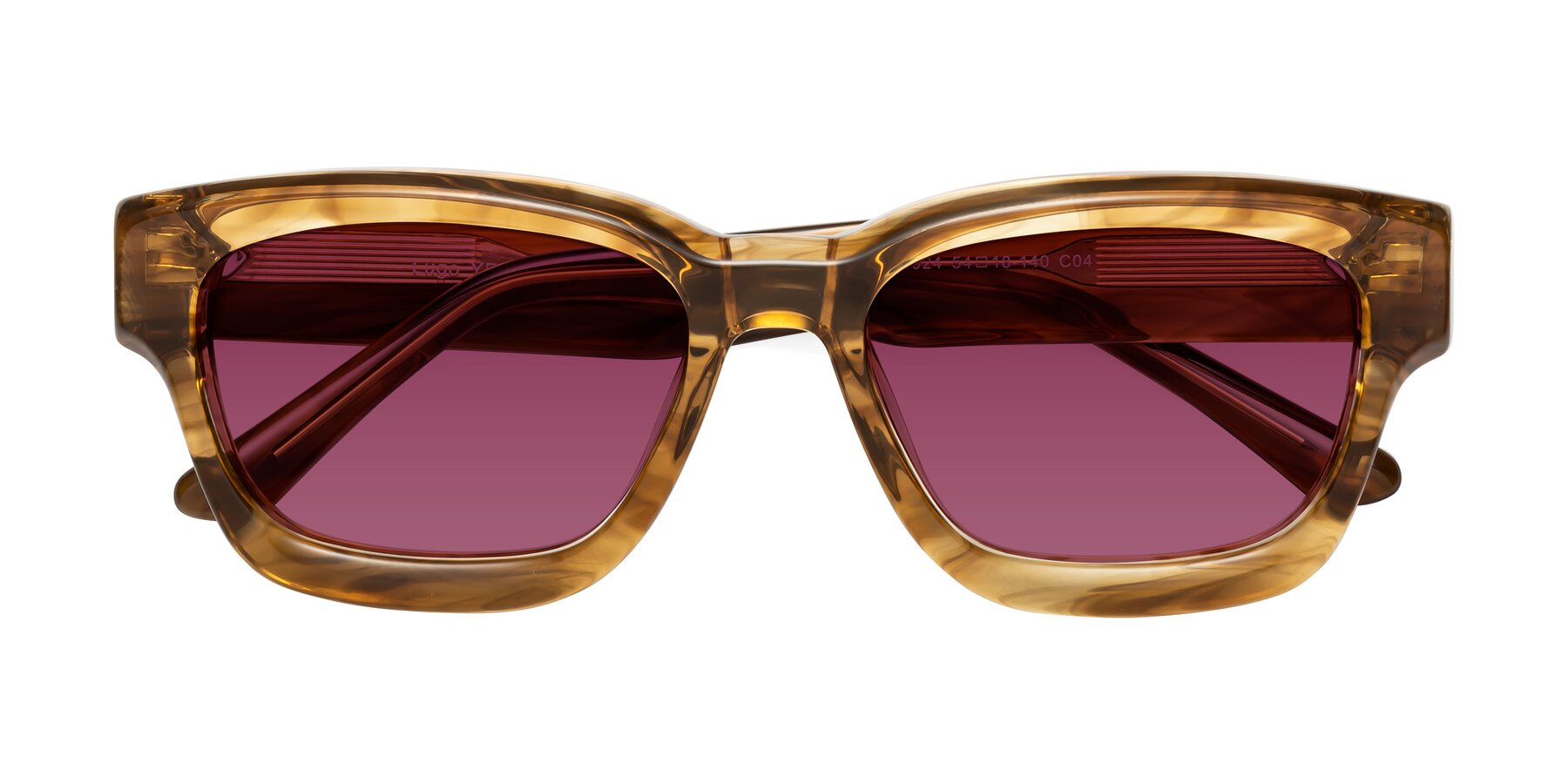 Folded Front of Lugo in Striped Amber with Wine Tinted Lenses